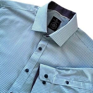 Con.Struct Mens Dress Shirt 16.5 34-35 Blue Slim Fit 4-Way Stretch Wrinkle Free